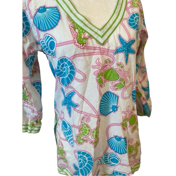 Gretchen Scott Womens Size Small Sea Life Crab Seashell Tunic Top - Picture 2 of 7